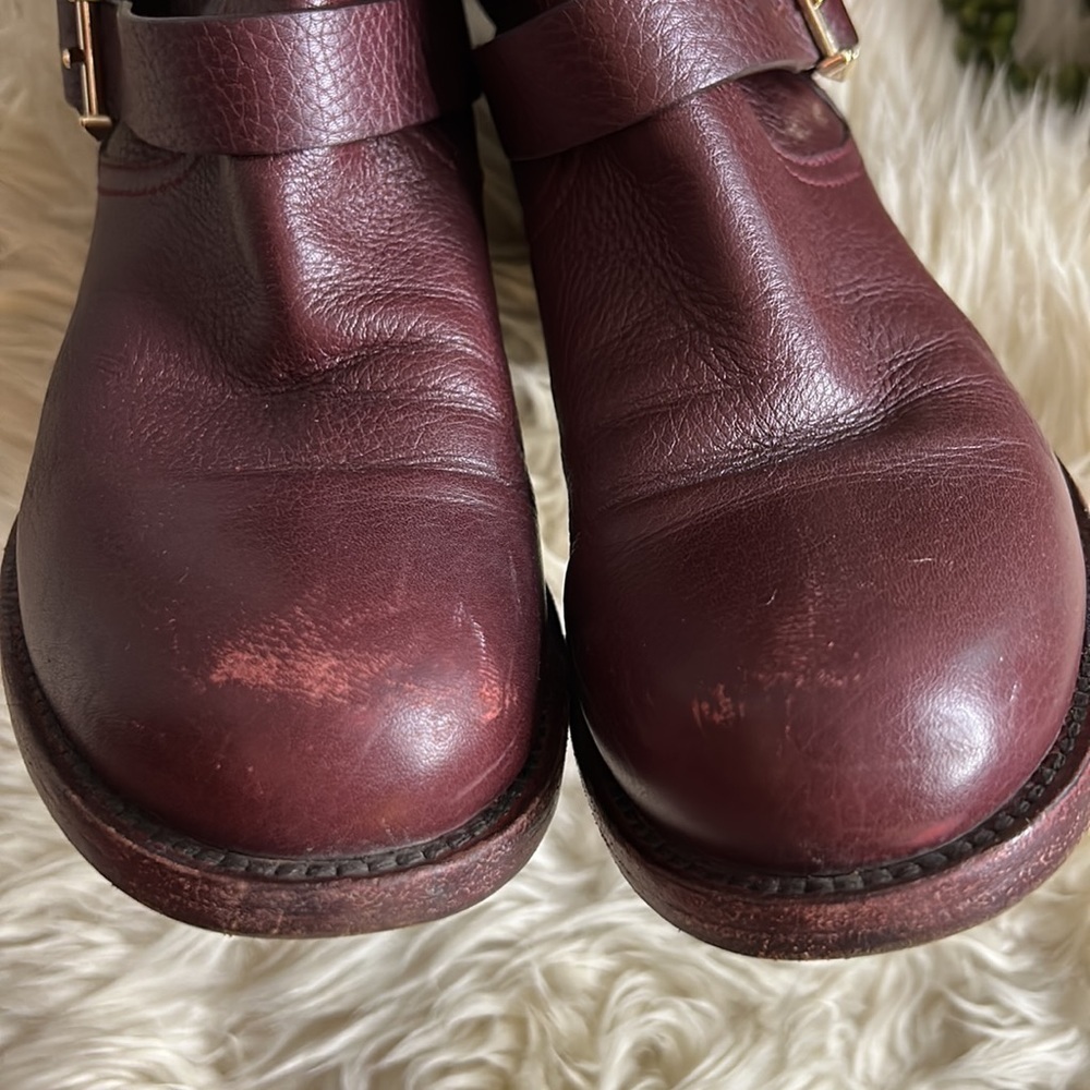 Valentino Rouge Absolute' studded Moto Boot 37.5 women’s DARK RED Preowned - Picture 5 of 12